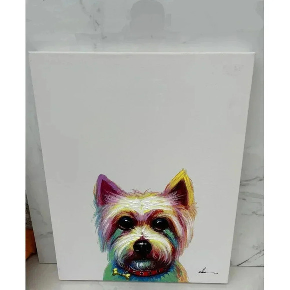 Handpainted Canvas of a Multicolor Yorkie Home Decor Dog Lovers Art Printed - Picture 1 of 8